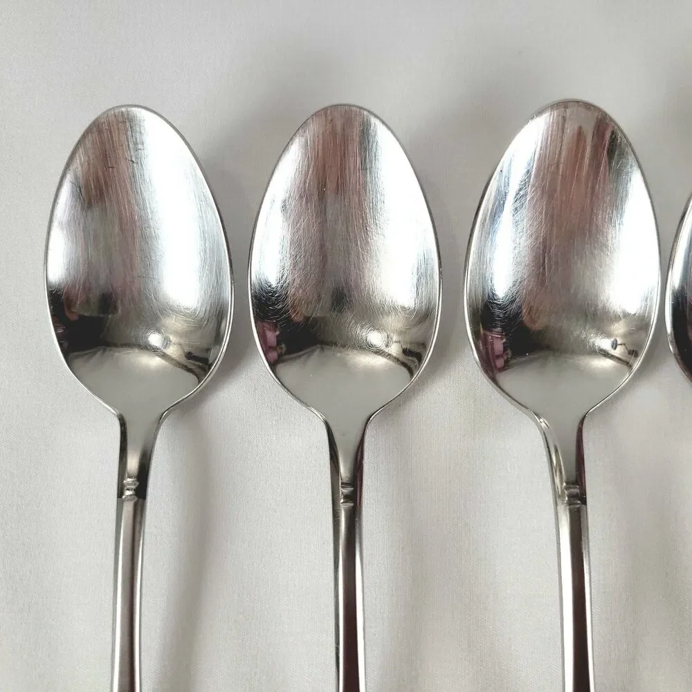 Oneida Satin Jupiter 18/10 Stainless Flatware Set 6 Oval Soup Spoons Retro 90s